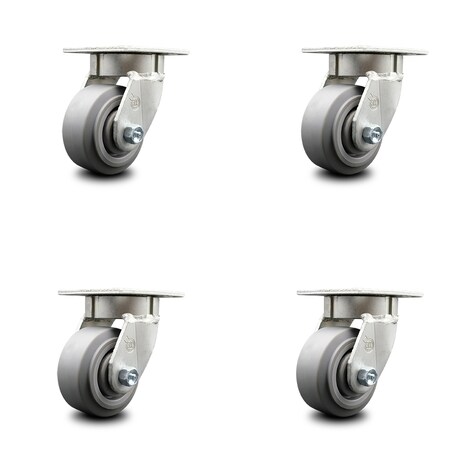 Service Caster 4 Inch Kingpinless Thermoplastic Rubber Wheel Swivel Top Plate Caster, 4PK SCC-KP30S420-TPRRF-4